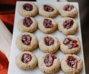 Almond jam cookies on a platter