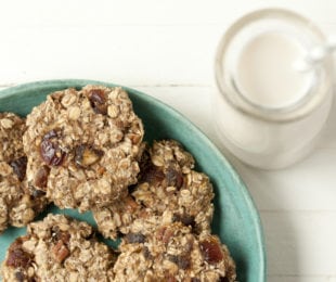 Sprouted oat breakfast cookies with a cup of milk