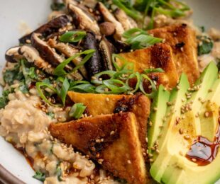 Savory Oatmeal with Pan-Seared Tofu Served