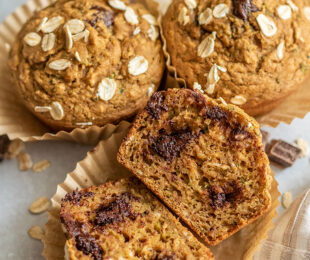 Vegan Chocolate Chip Zucchini Muffins - Close up